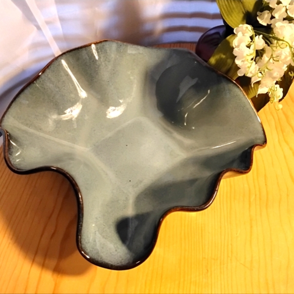Modern Artisans Hilborn Pottery Square Wave Bowl in Steel Blue 10 Inches